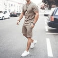 thumbnail image 1 of Nnhblu Men 2 Piece Casual Short Sleeve Tee Shirts and Fit Sport Shorts Set Mens Outfits Mens Shirts Casual Stylish Deals Clearance Khaki, 1 of 5