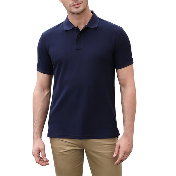 Nnhblu Men Cotton Short Sleeve Turndown collar Button Mens T Shirt Navy L