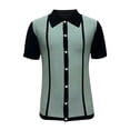 thumbnail image 1 of Yufatyle Men Cotton Short Sleeve Turndown collar Stripe Casual Shirts Green L, 1 of 4