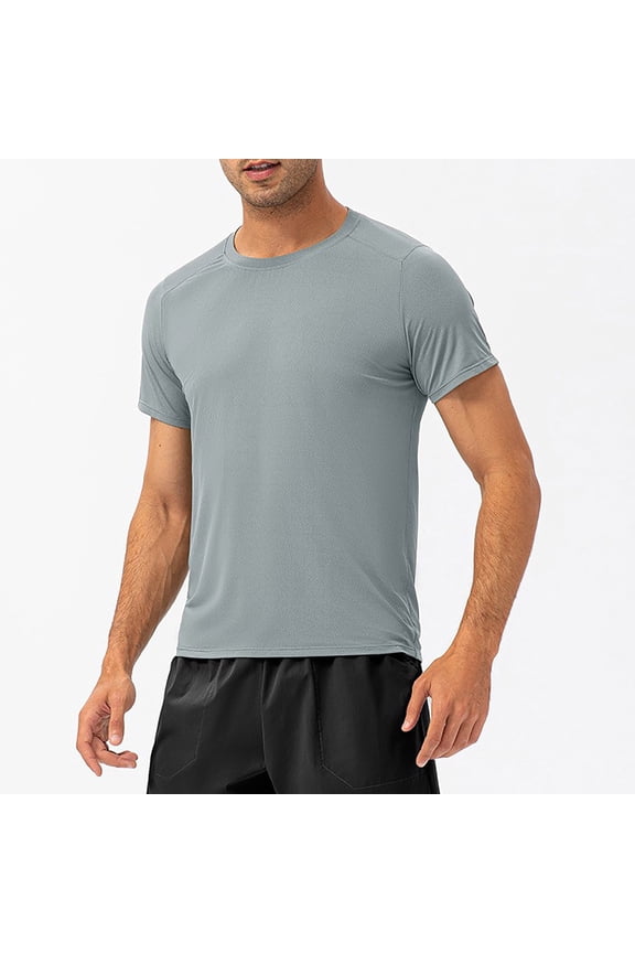 Men Nylon Short Sleeve Round Neck Quick Dry Sports Mens T Shirts Gray XL