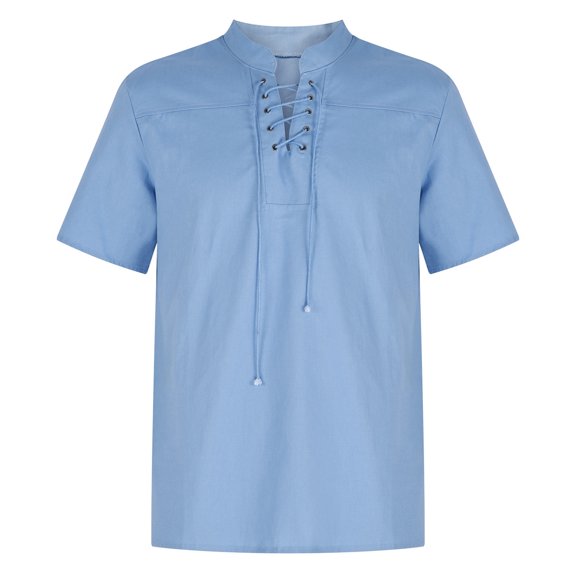 Nnhblu Men Polyester Short Sleeve Turndown collar Retro T Shirts For Man Blue XXXL