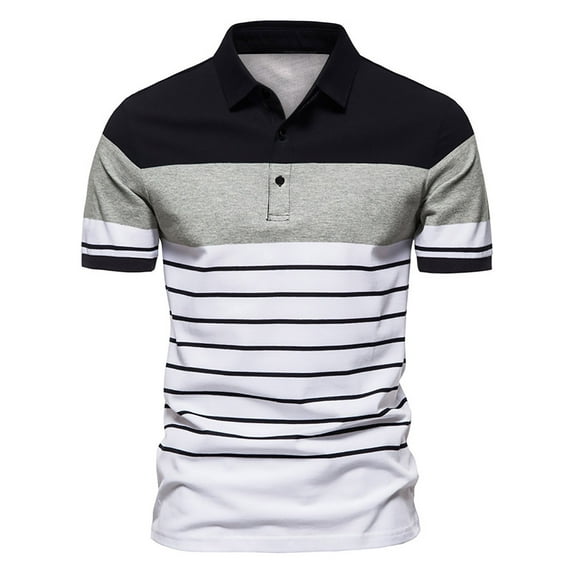 Nnhblu Men Polyester Short Sleeve Turndown collar Stripe Men's T-Shirts Black M