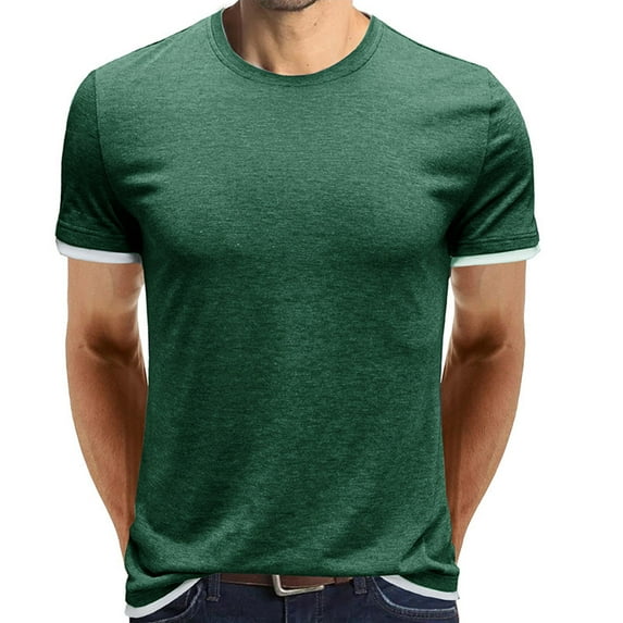 Nnhblu Men Short Sleeve Cotton Stand-up Collar Slim Summer Blouses Green XXL
