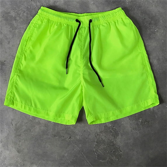 Nnhblu Men's Casual Drawstring Pocket Solid Color Candy Color Five-point Beach Shorts Men's Shorts Mens Shorts Casual Savings Clearance Fluorescent green