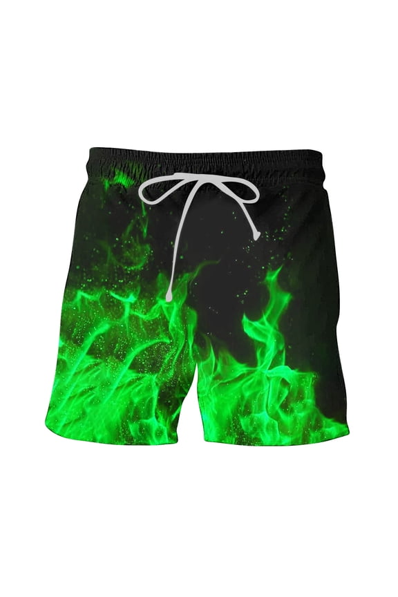 Men's Swim Trunks Flame Printed Beach Board Shorts with Pockets Cool Bathing Suits Pants Green