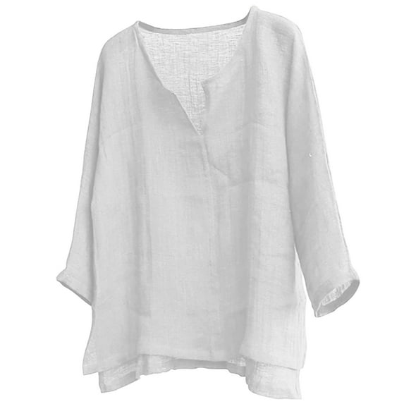 Nnhblu Mens Blouse Shirt Long Sleeve V Neck Casual Shirts for Men Cotton Linen White L