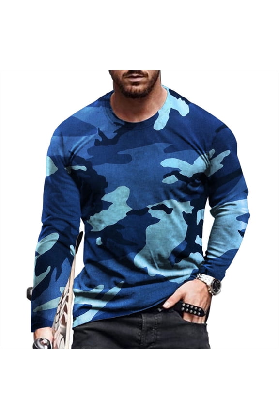 Mens Casual Shirts Long Sleeve Round Neck Turtleneck Men Slim Fit Blue XXL