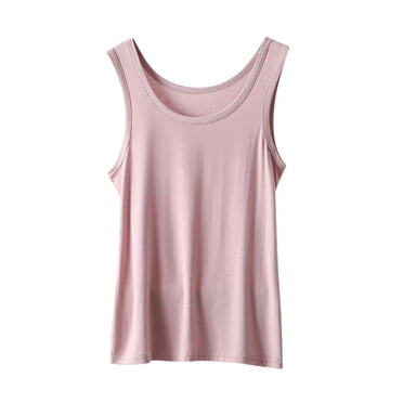 Nnhblu Pink Women Round Neck Tank Tops Summer Sleeveless Wide Strap Casual Tops Loose Fit Banded Bottom Shirts Tops M-XXL
