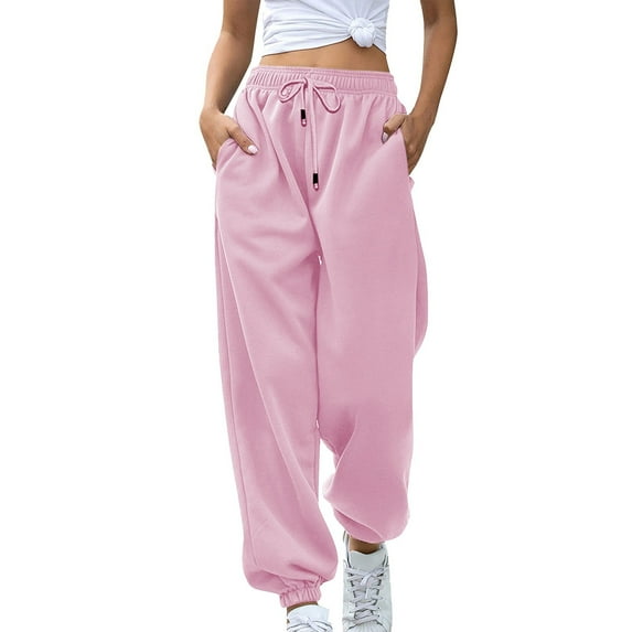 Nnhblu Pink Womens Casual Cinch Bottom Sweatpants Pockets Drawstring High Waist Baggy Gym Athletic Jogger Pants Trousers the Holiday Shop