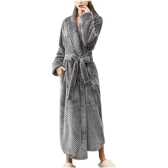Nnhblu Robes for Women Fall and Winter Women's Nightgowns Soft Thickened Plush Couple Bathrobe Gray Pajamas