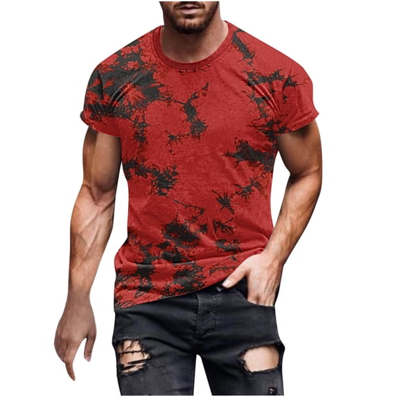 Nnhblu Short Sleeve Shirts for Men Crew Neck Summer Tops Short Sleeve Quick Dry Fashion Tie-dye T-Shirts, Red-M