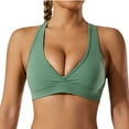 thumbnail image 1 of SwiftWear Sports Bra for Women Push Up Sports Bras Stretch Strappy Seamlesss Workout Top Padded Deep V-Neck Triangle Bralettes with Support Gym Bras Green ,S-XL, 1 of 9