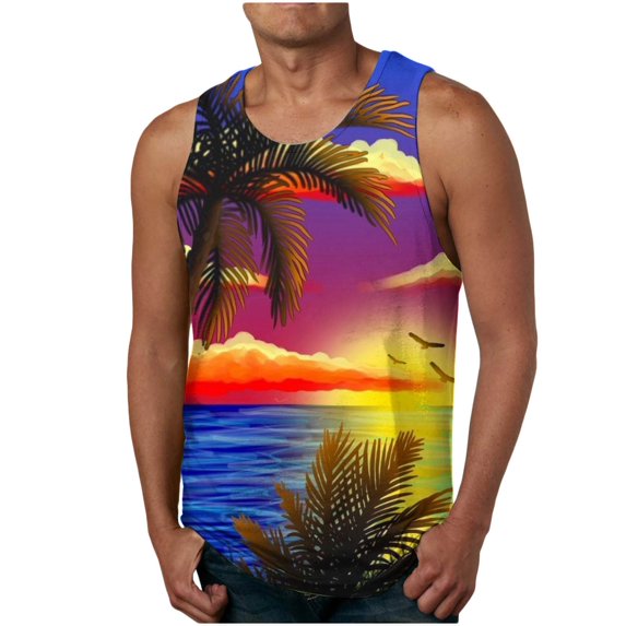 Nnhblu Tank Top Men Round Neck Sleeveless Workout Tshirt Men Graphic Purple L