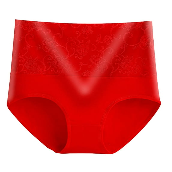 SwiftWear Underwear for Women Cotton Lace High Waist Shapewear Seamless Panties for Women Red 1 Pack Underpants