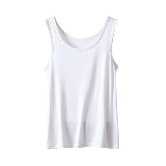 Nnhblu White Women Round Neck Tank Tops Summer Sleeveless Wide Strap Casual Tops Loose Fit Banded Bottom Shirts Tops M-XXL