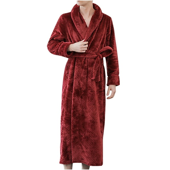 Nnhblu Wine Mens Robe Fleece Flannel Big and Tall - Winter Warm Long Fleece Spa Bath Robe with Pockets - Bathrobe Gift for Men