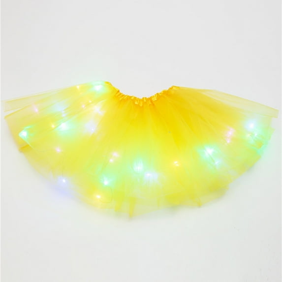 Nnhblu Women 3 Level Mesh Tulle Skirt Princess Skirt with LED Small Bulb Skirt Mini Skirt Leather Skirt Yellow
