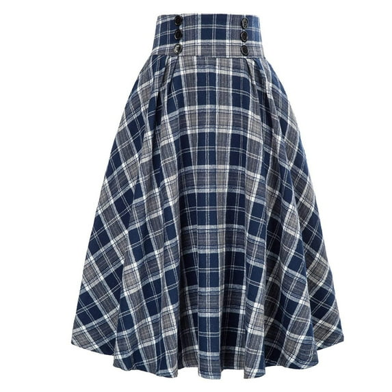 Nnhblu Women Fashion Plaid Printing with Buttons Vintage High Waist Pleated Skirt Womens Skirts Skorts Skirts for Women Deals Blue