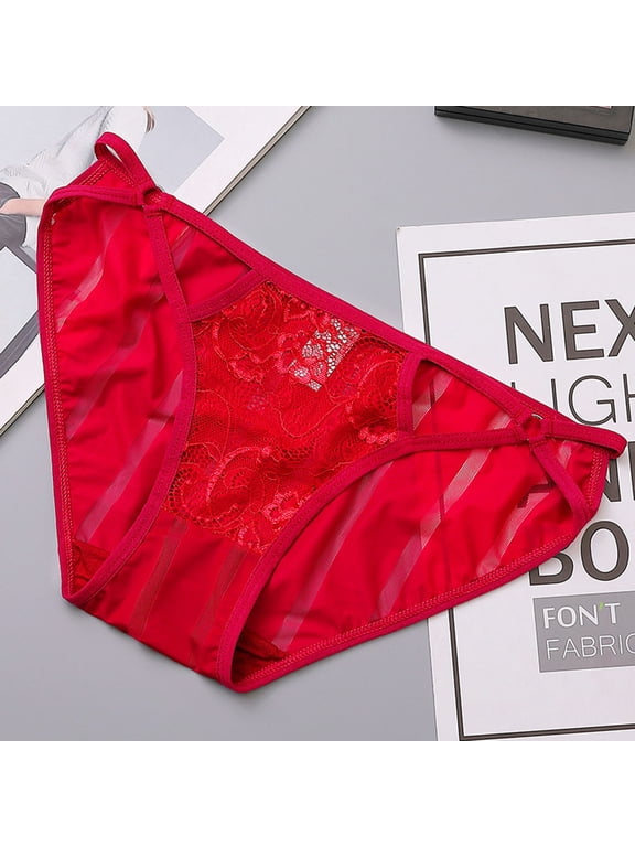 Women Lace See-Through Breathable Soft Briefs Panties Underwear Underwear Women Birthday Gift Red