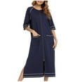 thumbnail image 1 of Nnhblu Women Robes Sleepwear for Women Soft Three-quarter Sleeve Navy Pajamas, 1 of 6