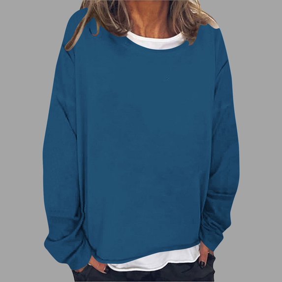 SwiftWear Women's Casual Long Sleeve Shirts Colorblocked Fake Two-Piece Tops Crew Neck Comfy Tee Fall Fashion Outfits 2024 M