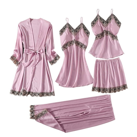 Nnhblu Women's Christmas Pajamas Pink Pajama Sets for Women 5 Piece Womens Nightgowns & Sleepshirts
