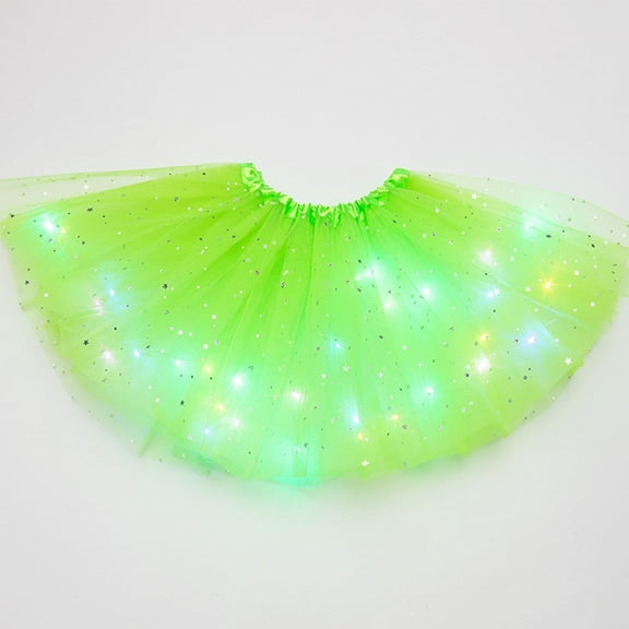SwiftWear Women's LED Lights 3 Layer Of Stars Mesh Puffy Skirt Ballerina Skirtes Skirts for Women Sales Clearance Skirts for Women Trendy Green