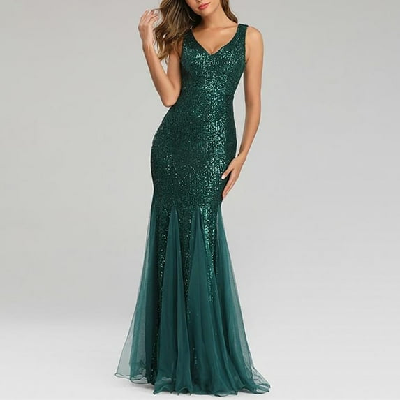 SwiftWear Women's Sequins Slim Fit Fishtail Dress Evening Dress Dress Wedding Guest Dresses for Women Formal Dresses for Women Green