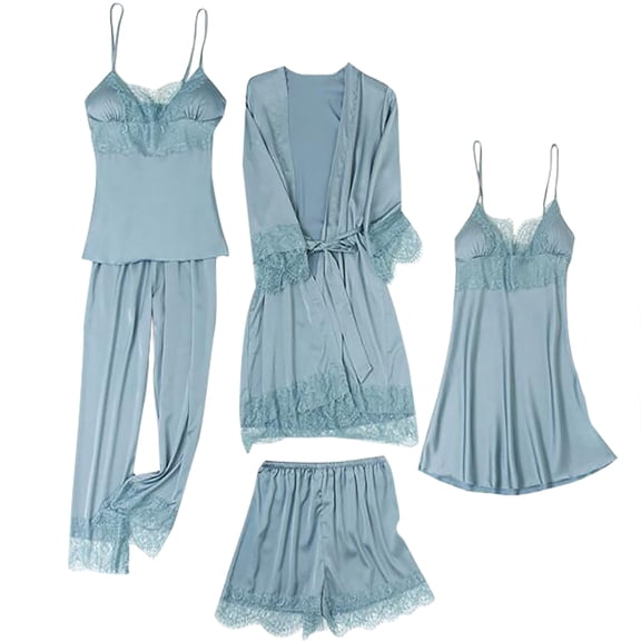 Nnhblu Women's Sleepwear Long Pants+tops Pajamas Five Piece Set Home Pajama Sets for Women Soft Pajamas for Women Green - M