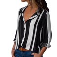 thumbnail image 1 of Nnhblu Women's Tops, Tees & Blouses Long Sleeve Striped Button Down Shirt Women V Neck Chiffon Black, 1 of 7