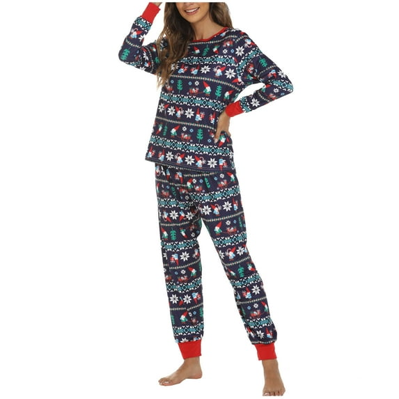 Nnhblu Womens Fashion Christmas Plaid Printed Elk Long Sleeve Pants Pajama Set Homewear Womens Pajama Sets Pajamas for Women Blue - M
