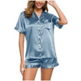 thumbnail image 1 of Nnhblu Womens Pajama Sets S-XXLL Silk Satin Pajamas Set 2Pcs Pj Sets Short Sleeve Top with Shorts Button Down Pjs Set Sleepwear Loungewear Sky Blue, 1 of 6