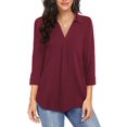 thumbnail image 1 of SwiftWear Womens Shirts Casual Summer 3/4 Sleeves Dressy Blouses for Women Crew Neck Wine, 1 of 9