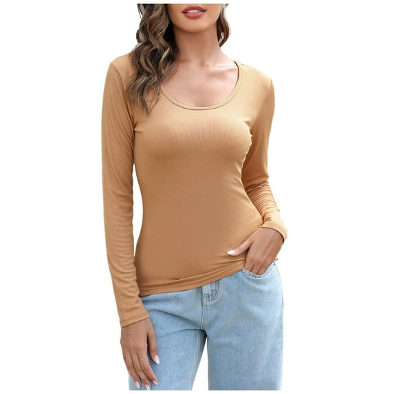 Nnhblu Womens Tops Dressy Casual Tight Blouse for Women Bottom Shirt Khaki Base Tops