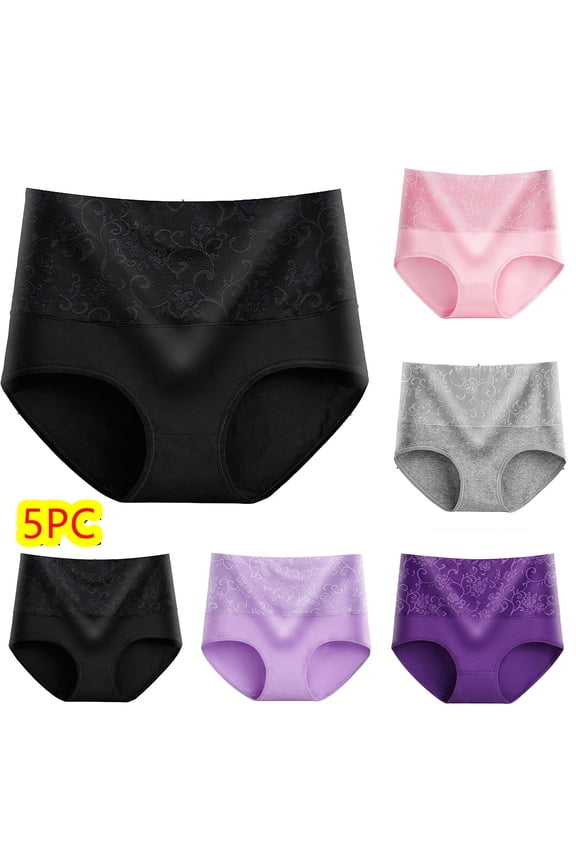Womens Underwear Seamless Cotton Lace High Waist Shapewear G String Panties Black+Light Purple+Purple+Pink+Gray 5 Pack Underpants