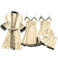thumbnail image 1 of Nnhbluo Robes for Women Bathrobe Nightgowns for Women Soft 4 Piece Beige Silk Satin Pajama Set, 1 of 2