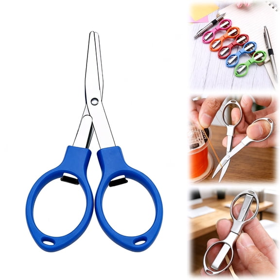 Nnndbs 1 Pack Small Folding Scissors, 3 Inch Mini Portable Foldable Craft Scissors Stainless Steel Blades with Handle, Compact Travel Scissors for Sewing Paper Art Classroom Office EDC, Blue