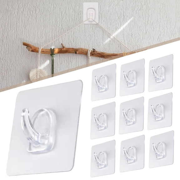Nnndbs 10 Pcs Damage Free Sticky Hooks, No Drill Nail Free Adhesive Hooks Heavy Duty, Sticky Utility Hook for Home Kitchen Bathroom (6x6x10cm / 51.4g)