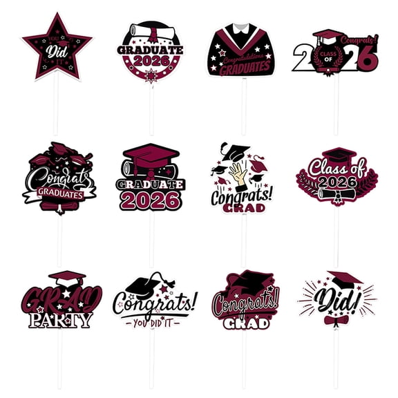 Nnndbs 12 Pcs Graduation Cupcake Toppers, Glitter Class of 2026 Cake Picks with Grad Cap and Diploma Design, Congrats Grad Dessert Insert for Party Decor