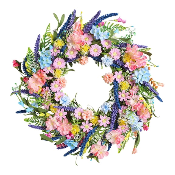 Nnndbs 14 Inch Spring Flower Wreath, Colorful Artificial Wildflower Forsythia Wreath for Front Door Farmhouse Easter Decor