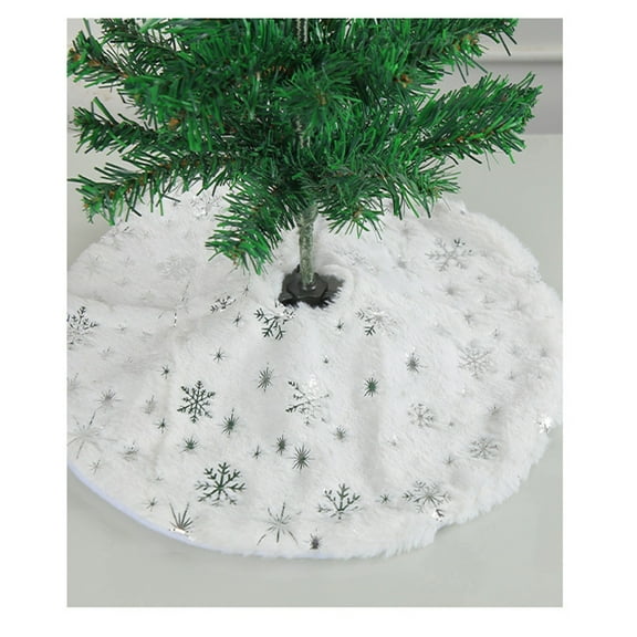 Nnndbs 15 Inch Mini Christmas Tree Skirt, Gold Silver Sequins White Tree Cover for Tabletop Desktop Small Tree Holiday Decoration
