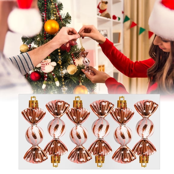 Nnndbs 1Set 6PCS Orange Christmas Tree Ornaments, Shatterproof Xmas Hanging Decorations with Hooks, Orange Gold Snowflake Design for Holiday Party Home Decoration