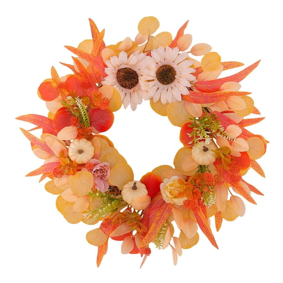 Nnndbs 20 Inch Fall Wreath for Front Door, Artificial Sunflower Pumpkin Autumn Wreath with Maple Leaves, Halloween Thanksgiving Harvest Home Decor
