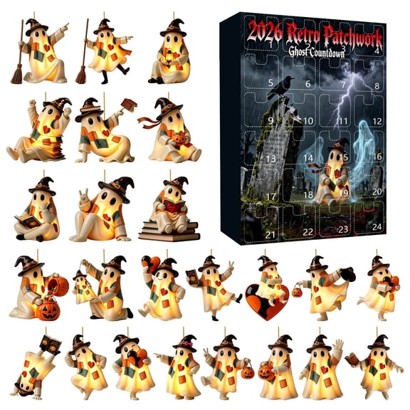 Nnndbs 2026 Halloween Advent Calendar Countdown, 24 Day 2D Acrylic Ghost Hanging Ornaments Glowing Display for Kids