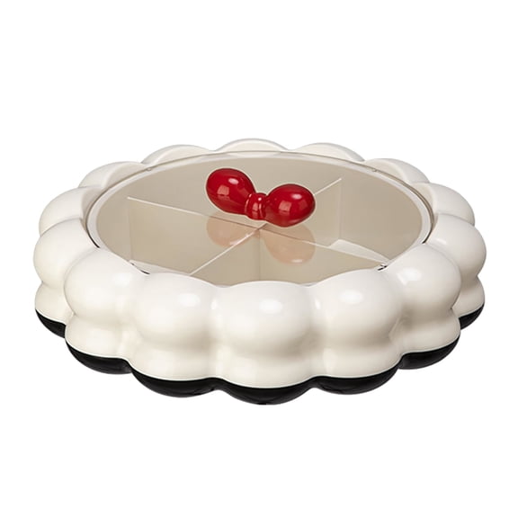 Nnndbs 360° Rotating Fruit Tray with Lid, Large Divided Snack Serving Platter with Compartments, Lazy Susan Candy Storage Container for Party Home Kitchen