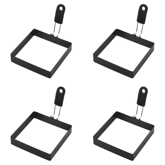 Nnndbs 4 Pack Square Egg Ring Mold Set, Stainless Steel Non Stick Egg Cooker with Black Heat Resistant Handle, Breakfast Sandwich Maker for Frying Eggs Pancakes Omelette McMuffin 10x10cm