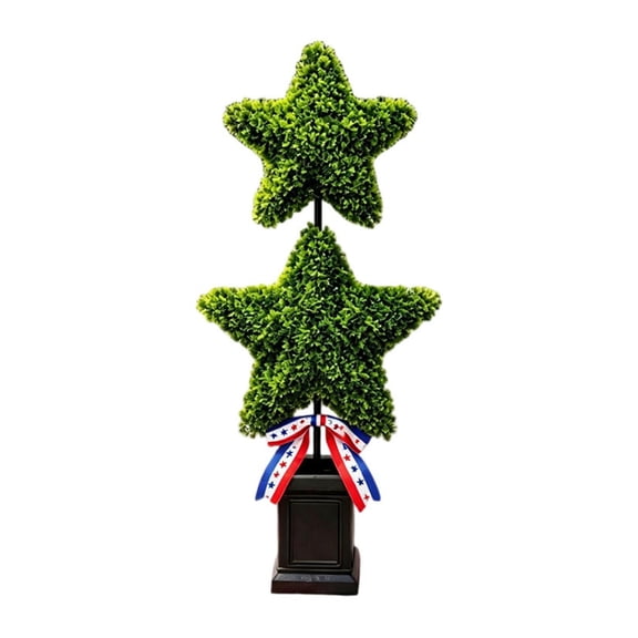 Nnndbs 90cm Potted Artificial Star Tree with Bow, Red White Blue Faux Greenery Plant for Independence Day Patriotic Celebrations, Lifelike Tabletop Home Decor for Living Room