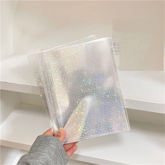 Nnndbs A5 6 Ring Laser Star Card Book Sleeves, 4 Pocket Photo Pages Holographic Refill Paper, Top Loading PP Protector Sheet for Kpop Photocard Collection, Binder Insert Page, 10 Pack Star