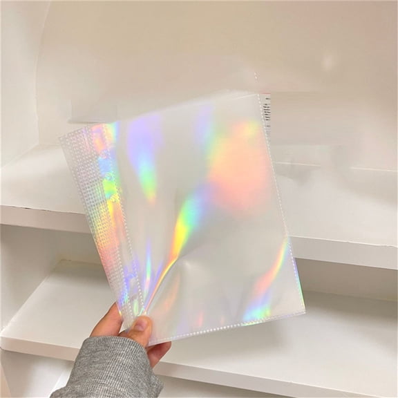 Nnndbs A5 6 Ring Laser Star Card Book Sleeves, 4 Pocket Photo Pages Holographic Refill Paper, Top Loading PP Protector Sheet for Photocard Collection, Binder Insert Page, 10 Pack Rainbow