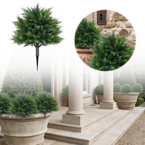 Nnndbs Artificial Boxwood Topiary Shrub with Ground Stake, UV Resistant Outdoor Ball, Realistic Evergreen Decoration for Garden Patio